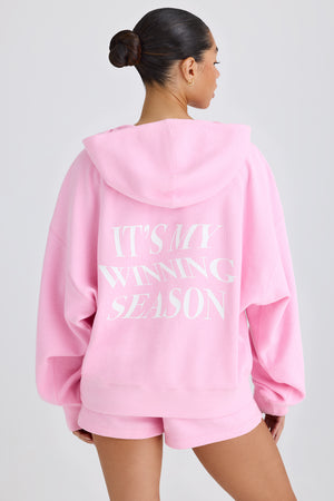 Textured Cotton Jersey Graphic Print Hoodie in Bubblegum Pink