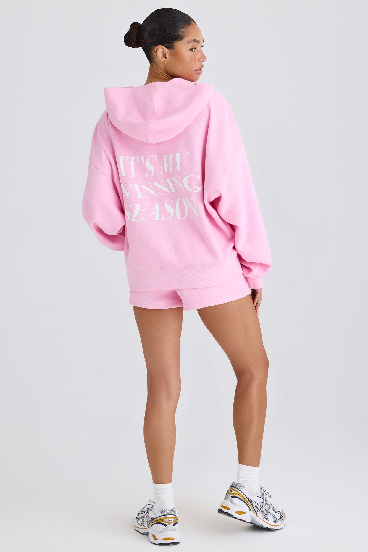 Textured Cotton Jersey Graphic Print Hoodie in Bubblegum Pink - 6