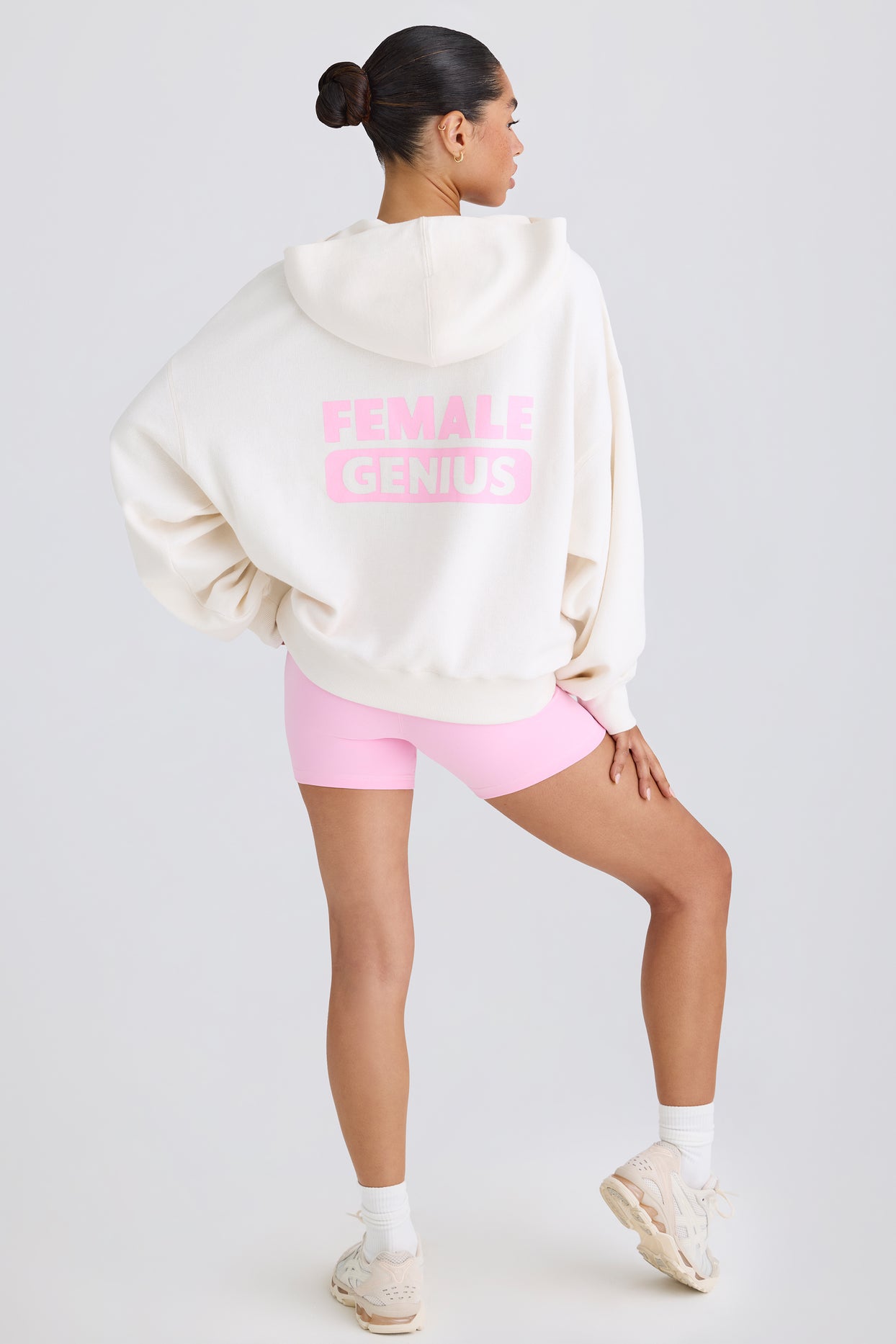 Textured Cotton Jersey Graphic Print Hoodie in White - 9