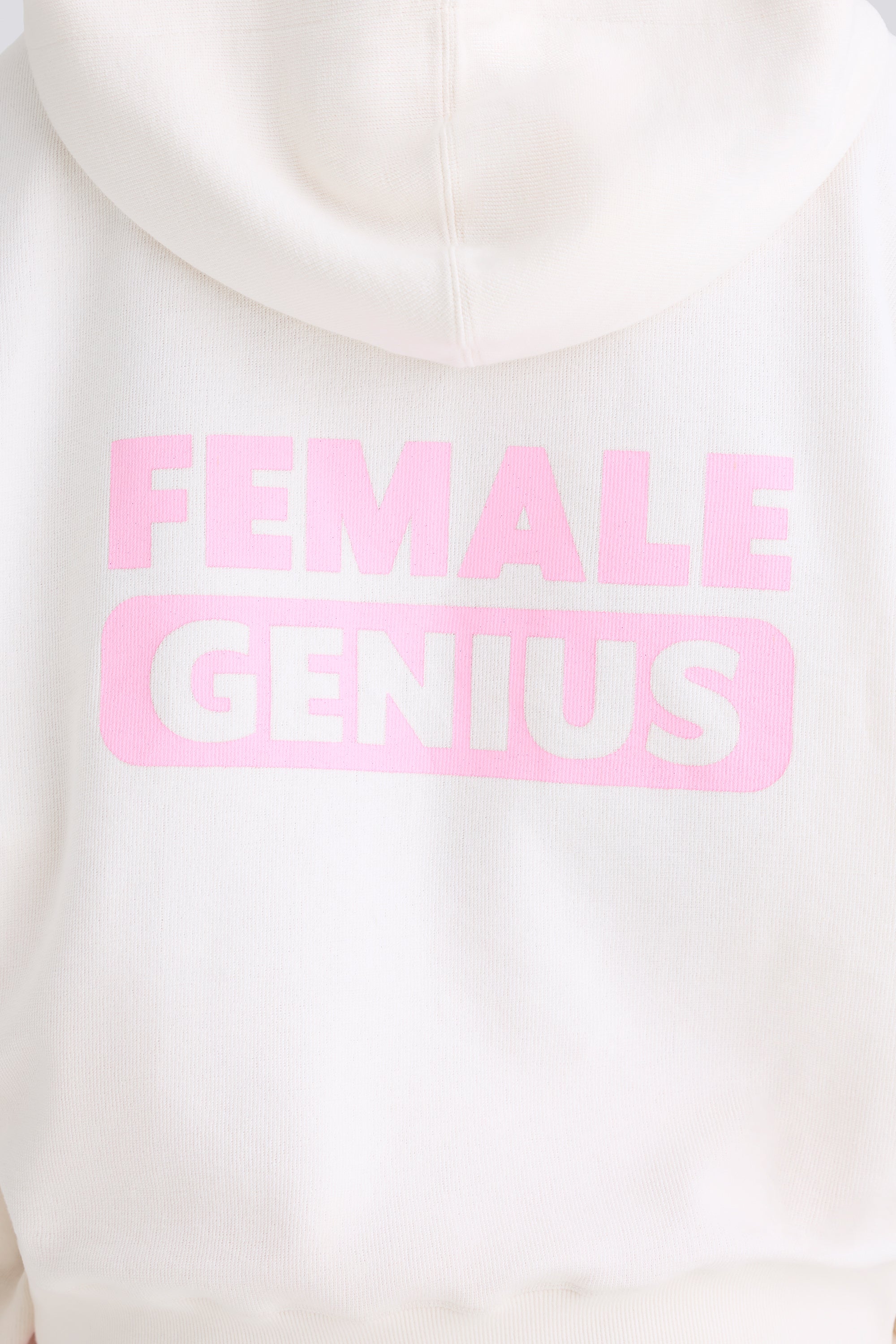 Textured Cotton Jersey Graphic Print Hoodie in White