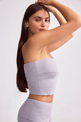 Bandeau Chunky Knit Crop Top in Dusty Lavender