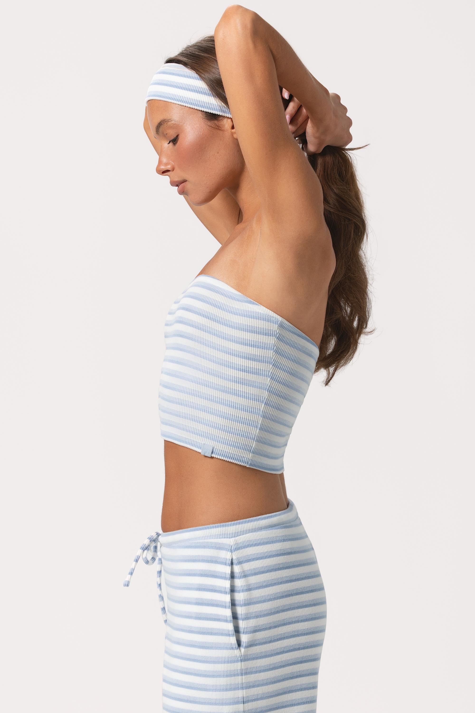 Ribbed Jersey Bandeau Top in Blue Stripe