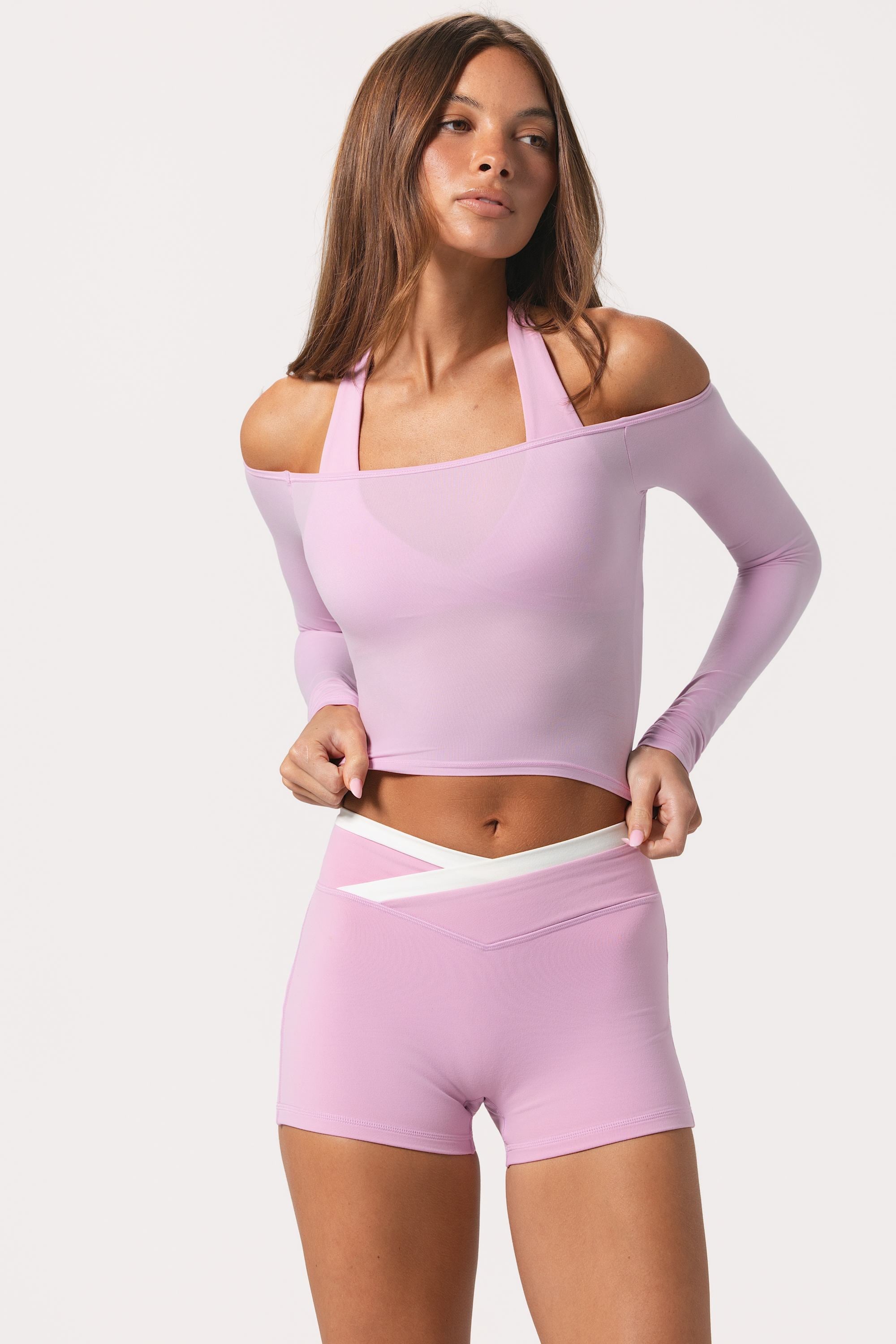 Soft Jersey Off-Shoulder Top in Sweet Pink