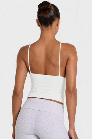 Bo+Tee model Kiele wearing the ButterCloud™ Full Top in Ivory Ribbed Modal fabric perfect for casual brunches