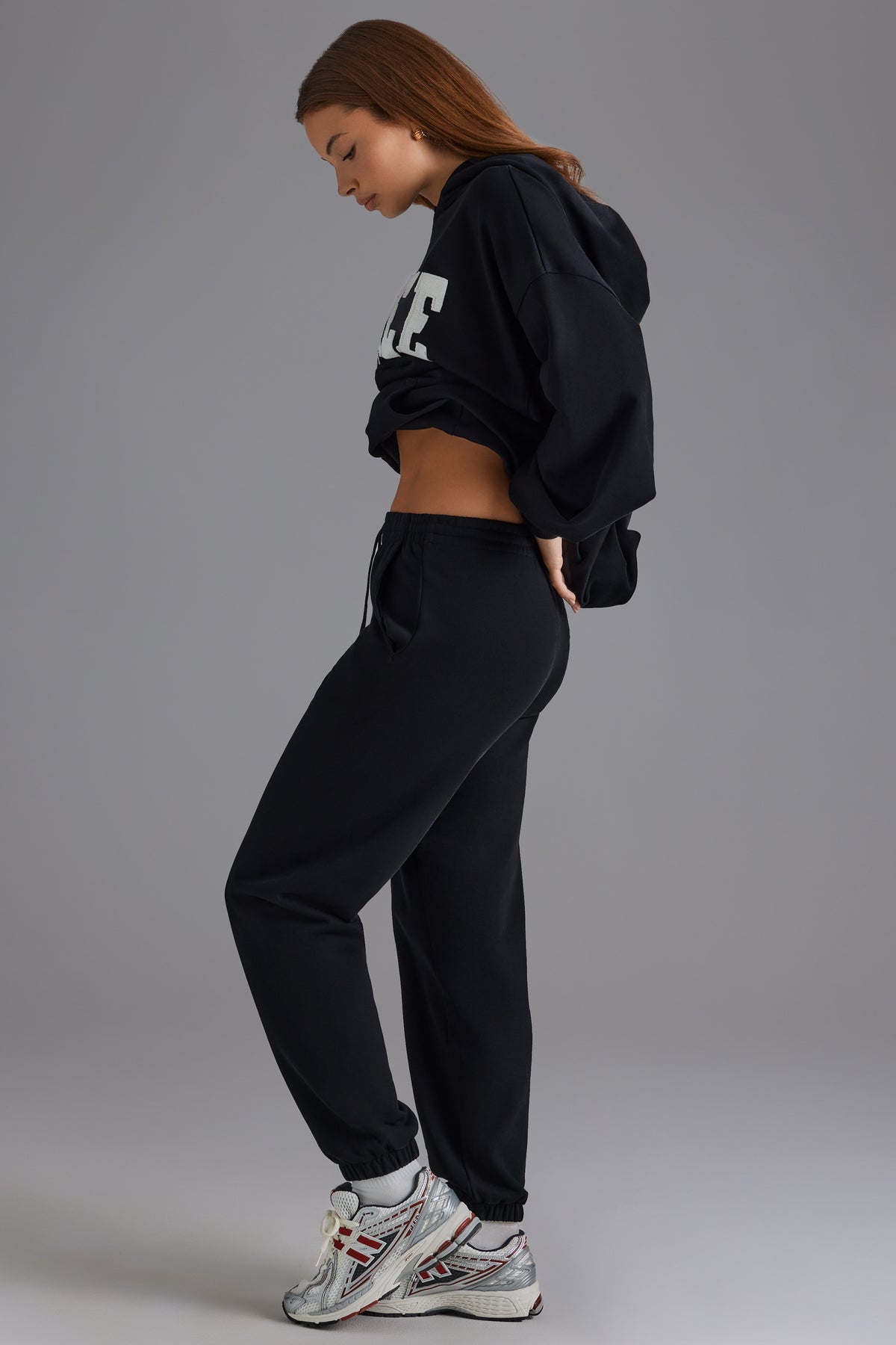 Soft Cotton Jersey Relaxed Mid-Rise Joggers in Black