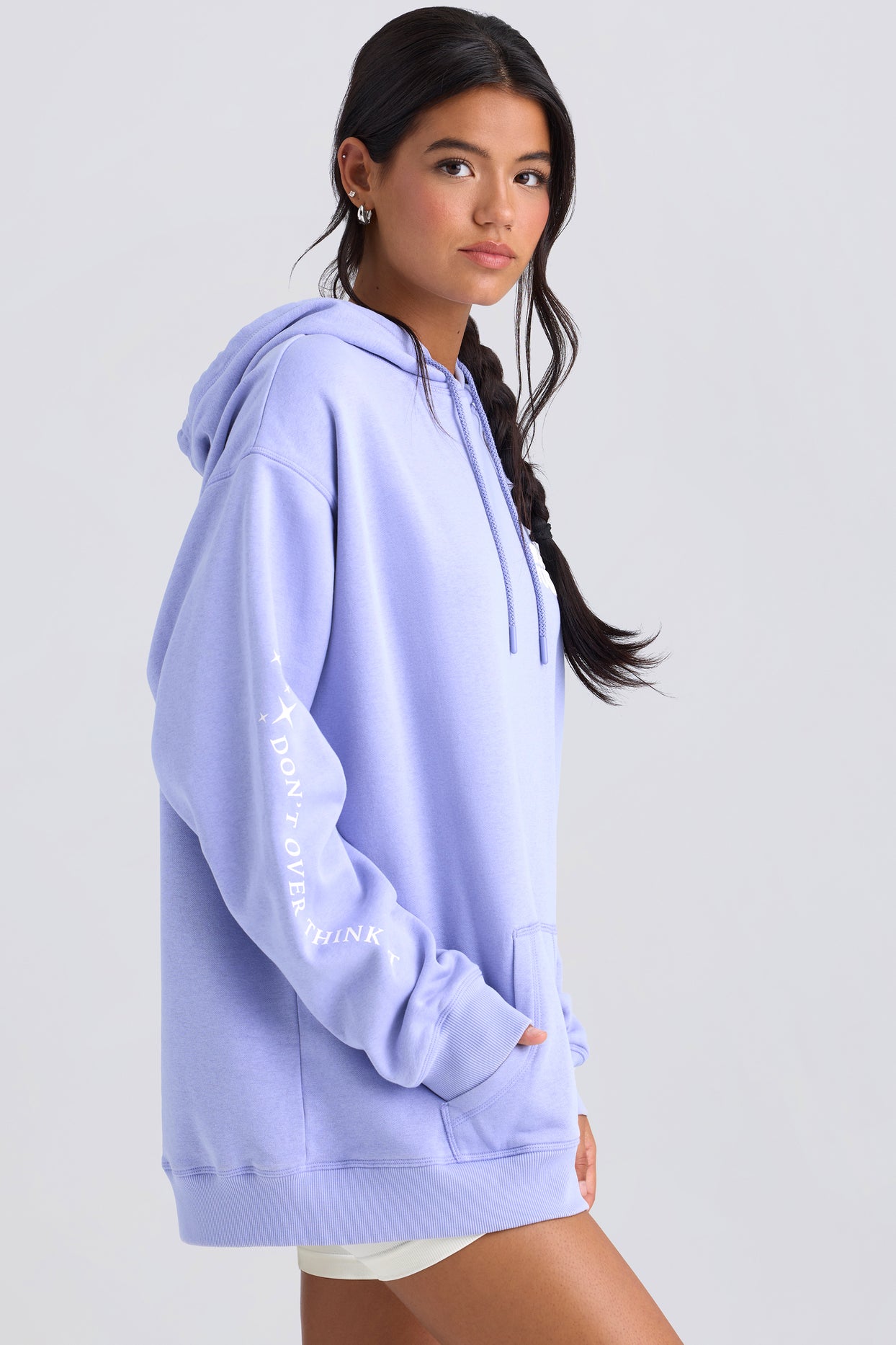 Heavyweight Brushed Fleece Oversized Hoodie in Periwinkle - 3