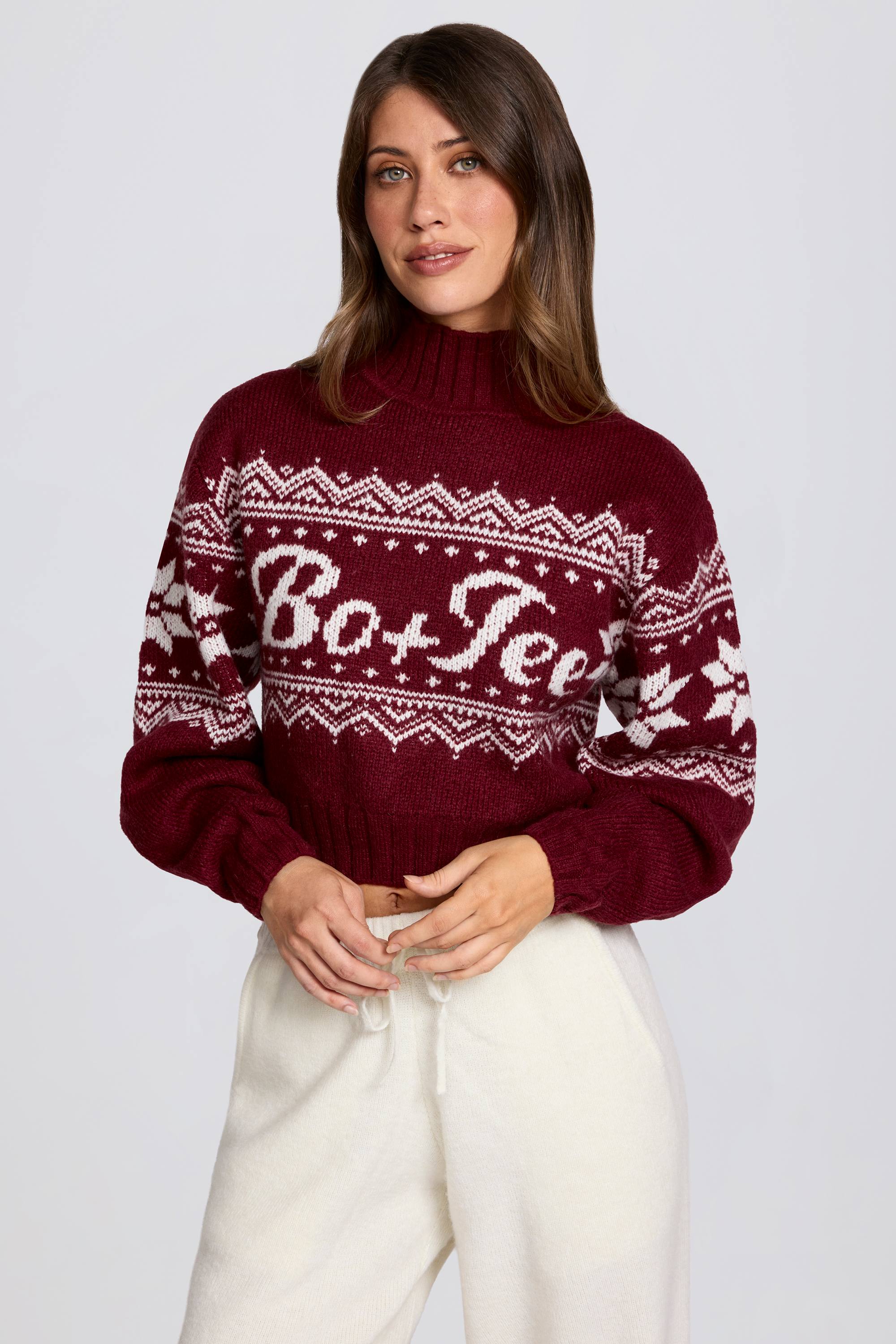 Jacquard-Knit Cropped Jumper in Crimson Red - 1