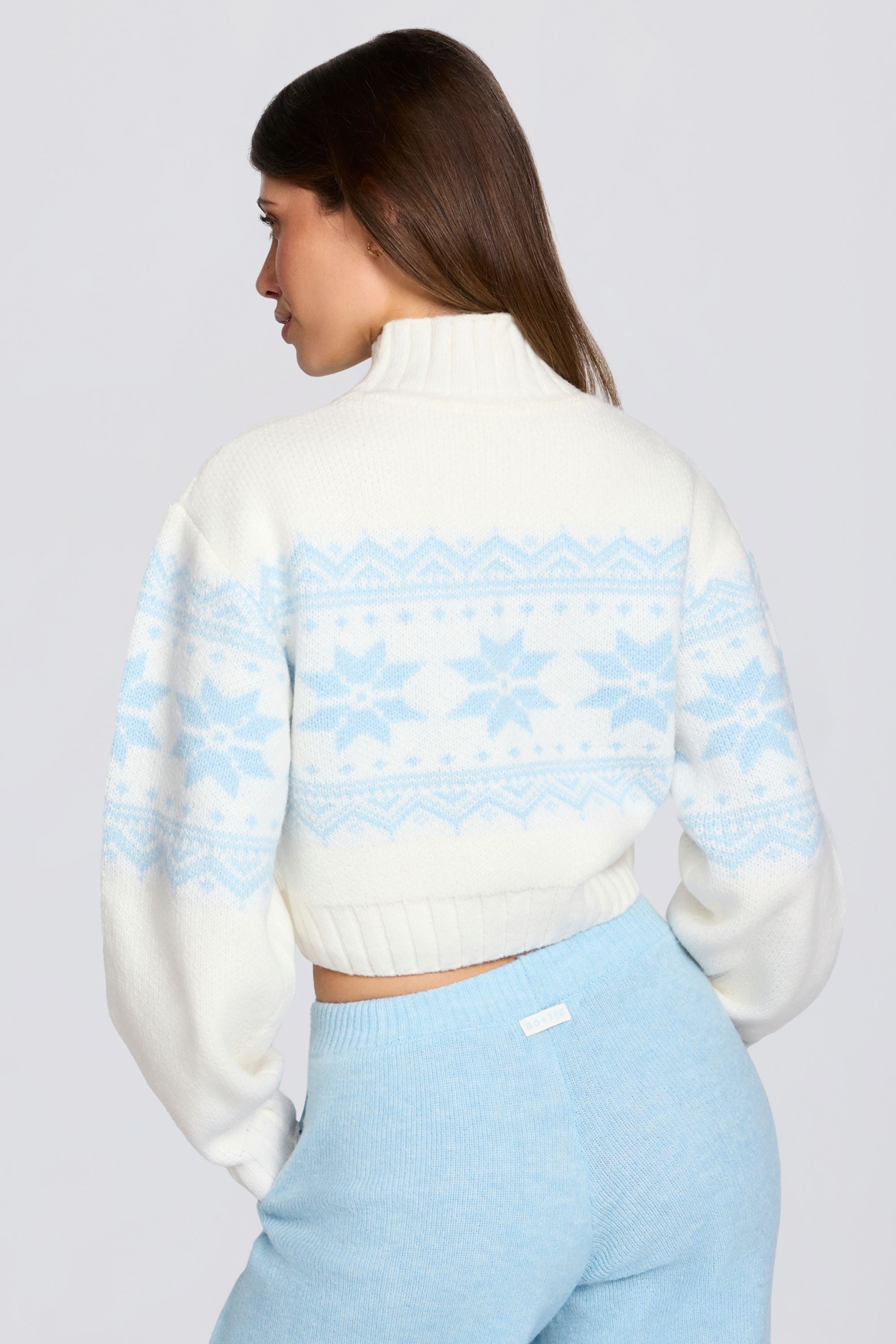 Jacquard-Knit Cropped Jumper in Ivory - 2