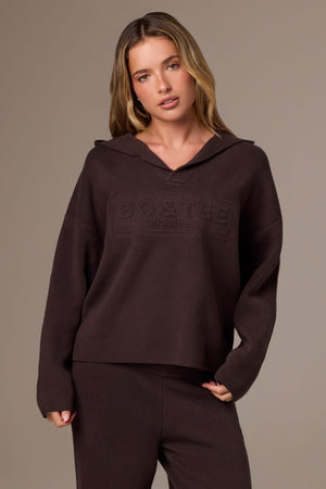 Ribbed Knit Oversized Hoodie in Pecan