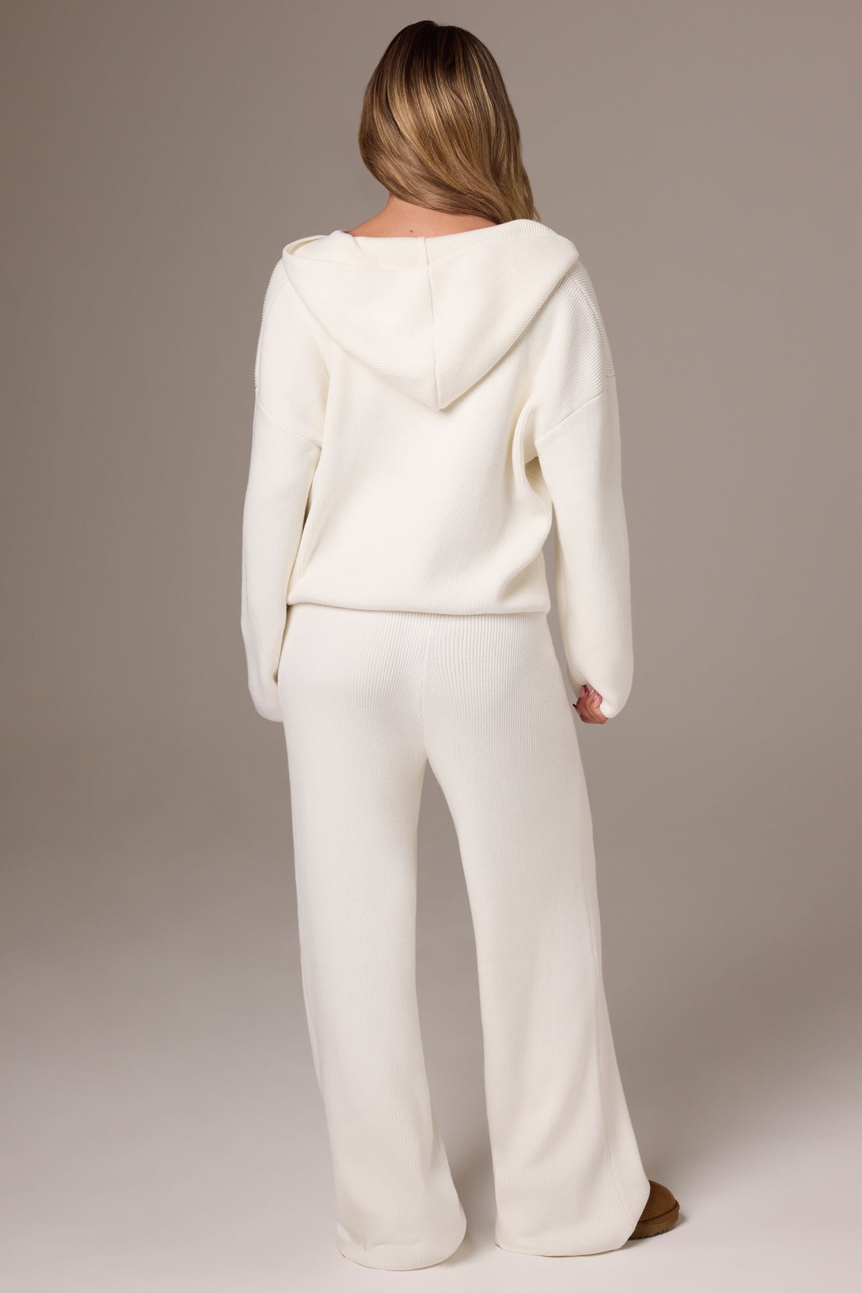 Ribbed Knit Wide-Leg Joggers in Ivory - 2