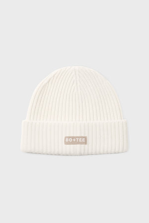 Ribbed Knit Beanie Hat in Ivory