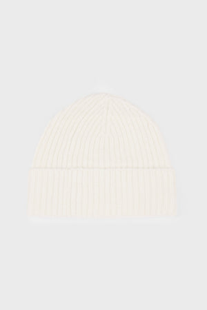 Ribbed Knit Beanie Hat in Ivory