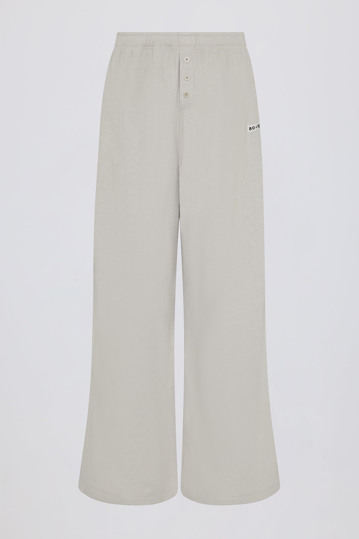 Textured Cotton Button Low-Rise Wide-Leg Joggers in Light Grey