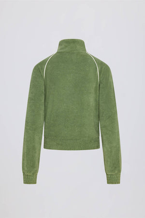 Terry Towelling Zip-Up Cropped Sweatshirt in Green