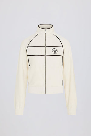 Terry Towelling Zip-Up Cropped Sweatshirt in Ivory