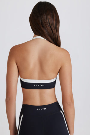 Soft Active Twist-Front Halterneck Sports Bra in Black