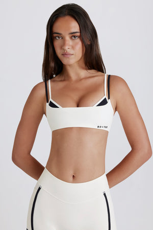 Soft Active Twist-Back Layered Sports Bra in Ivory
