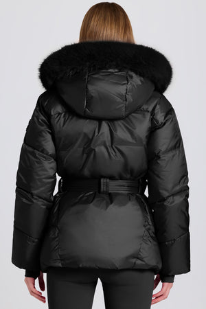 Waterproof Faux-Fur Hood Ski Jacket in Black