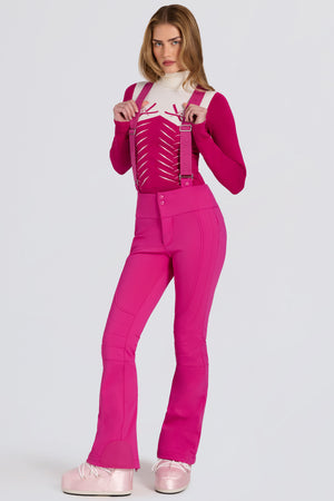 Waterproof High-Rise Salopettes with Suspenders in Magenta Pink