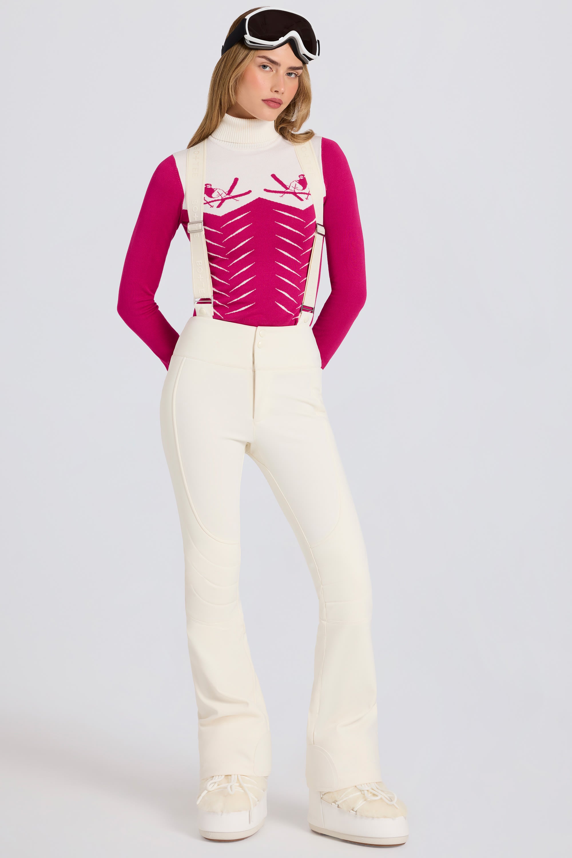 Waterproof High-Rise Salopettes with Suspenders in Ice - 1