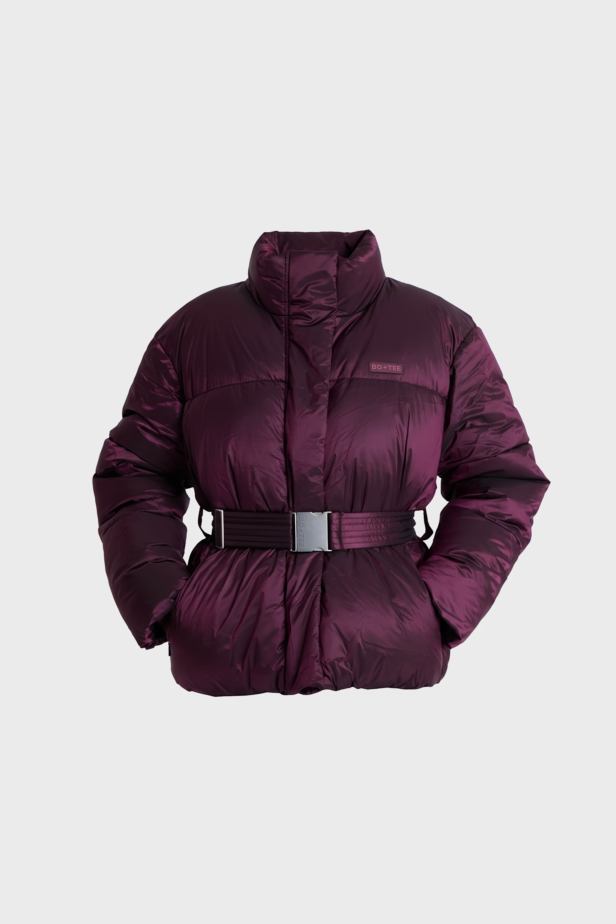 Waterproof Belted Oversized Ski Jacket in Burgundy