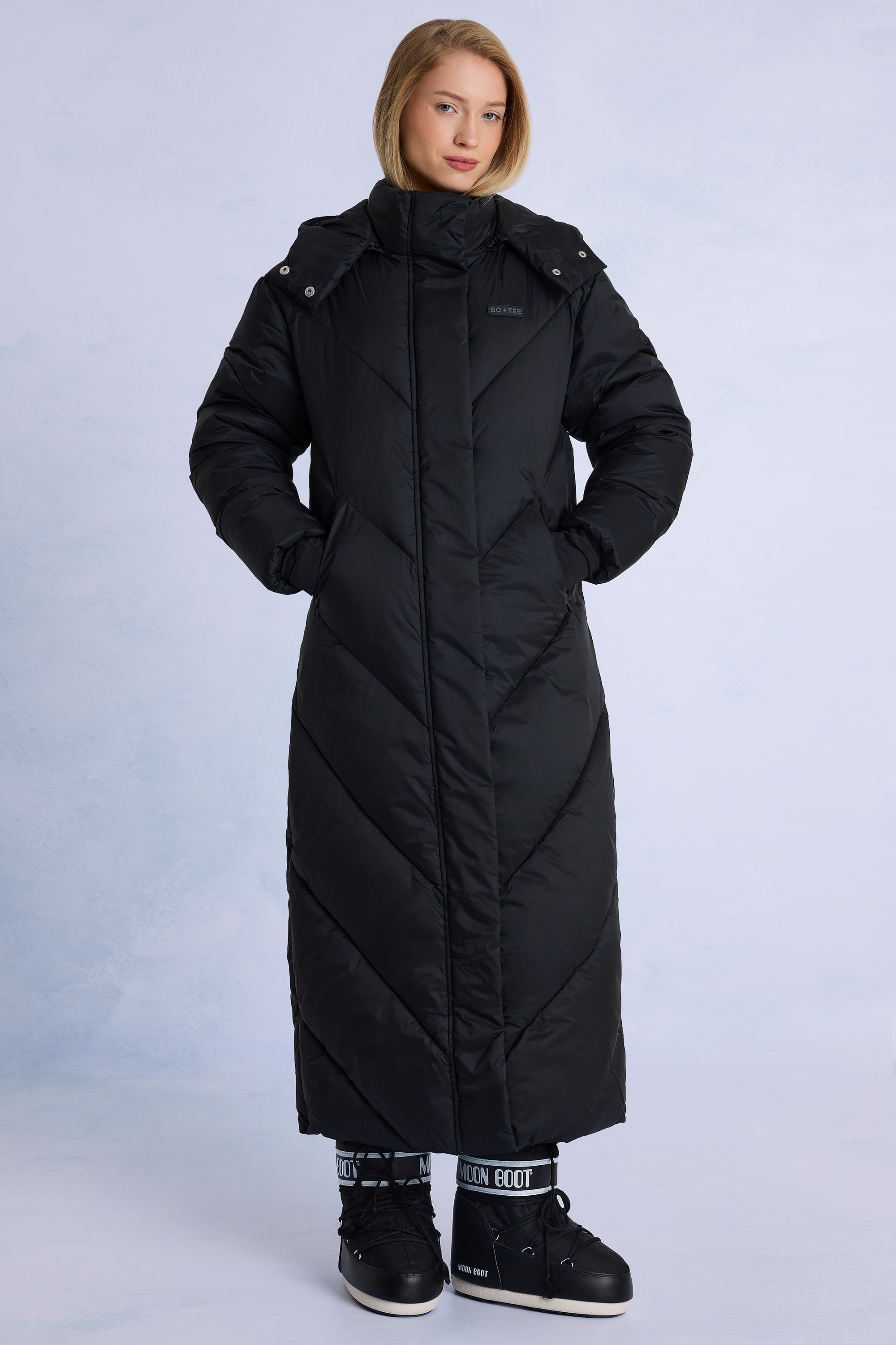 Waterproof Hooded Long Parka Coat in Black - 1