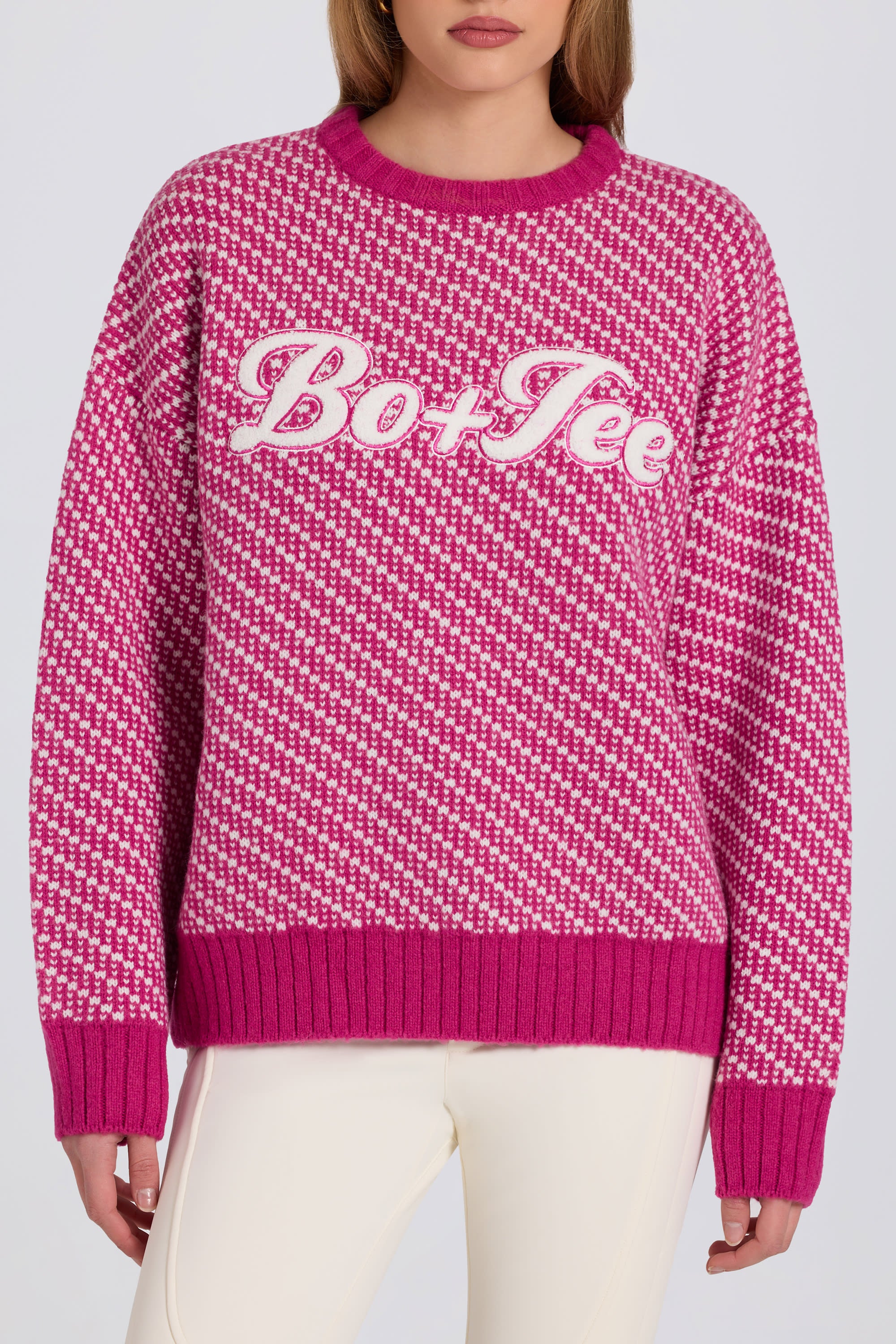 Knit Logo Oversized Jumper in Magenta Pink - 2