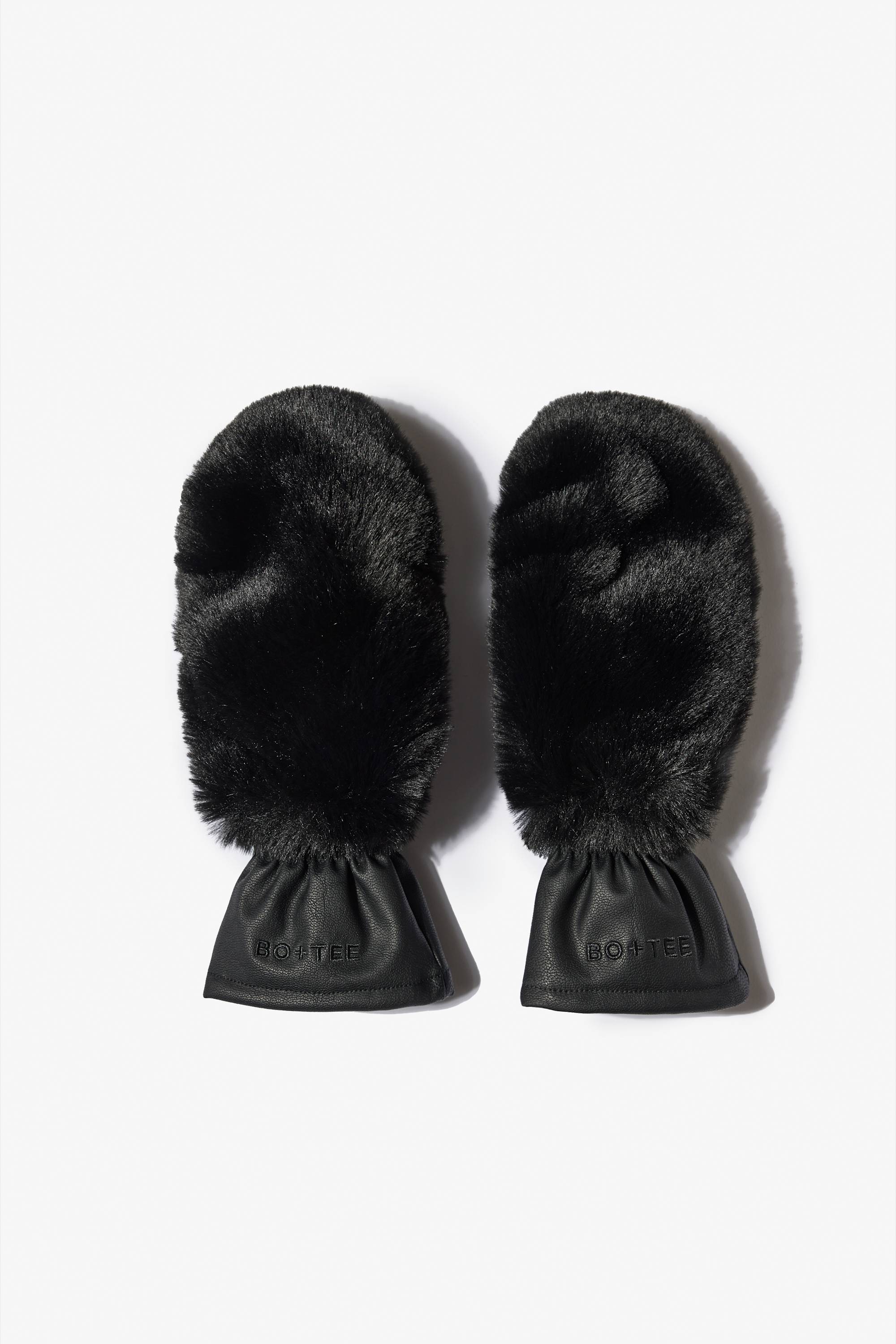 Faux-Fur Gloves in Black - 1