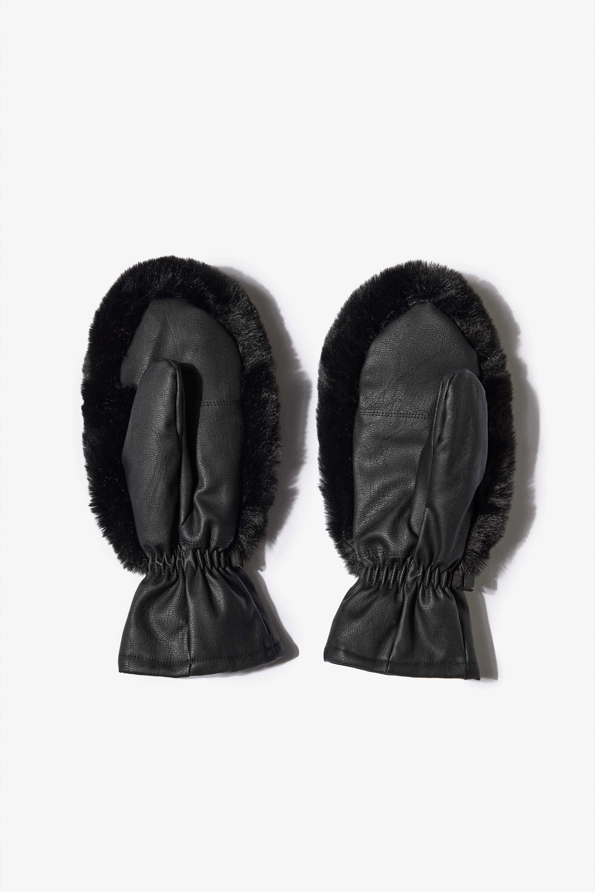 Faux-Fur Gloves in Black - 2