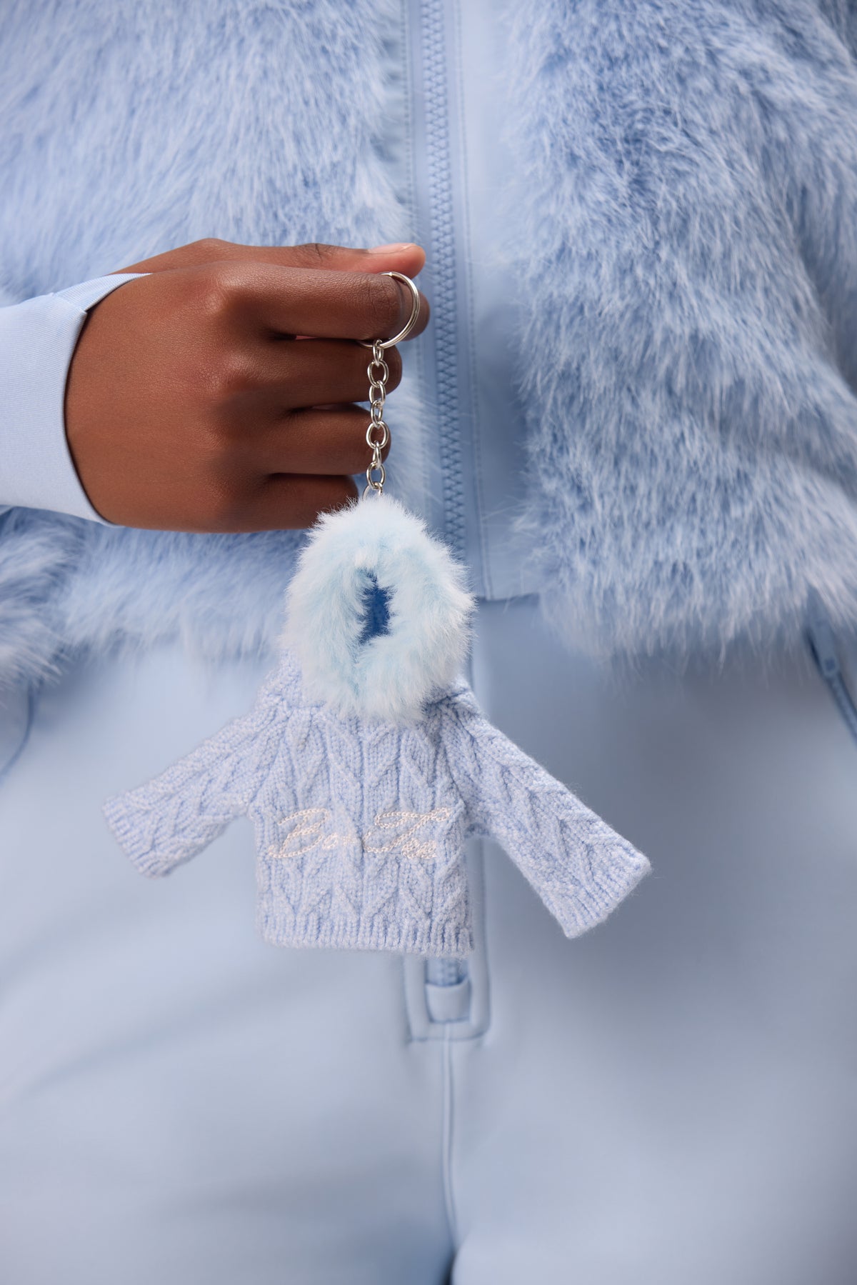 Cable Knit Hoodie Keychain in Powder Blue - 1