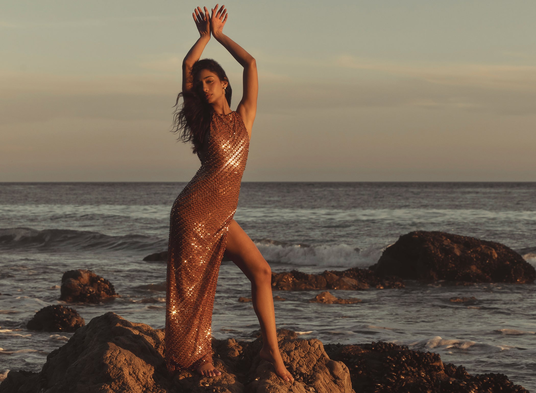 Embellished Maxi Dress in Bronze - 1