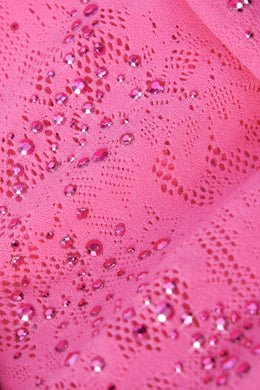 Ozdobny sznurowany top z wysokim dekoltem w kolorze gumy balonowej