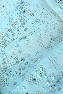 Ozdobiona spódnica mini ze średnim stanem w kolorze lodowego błękitu