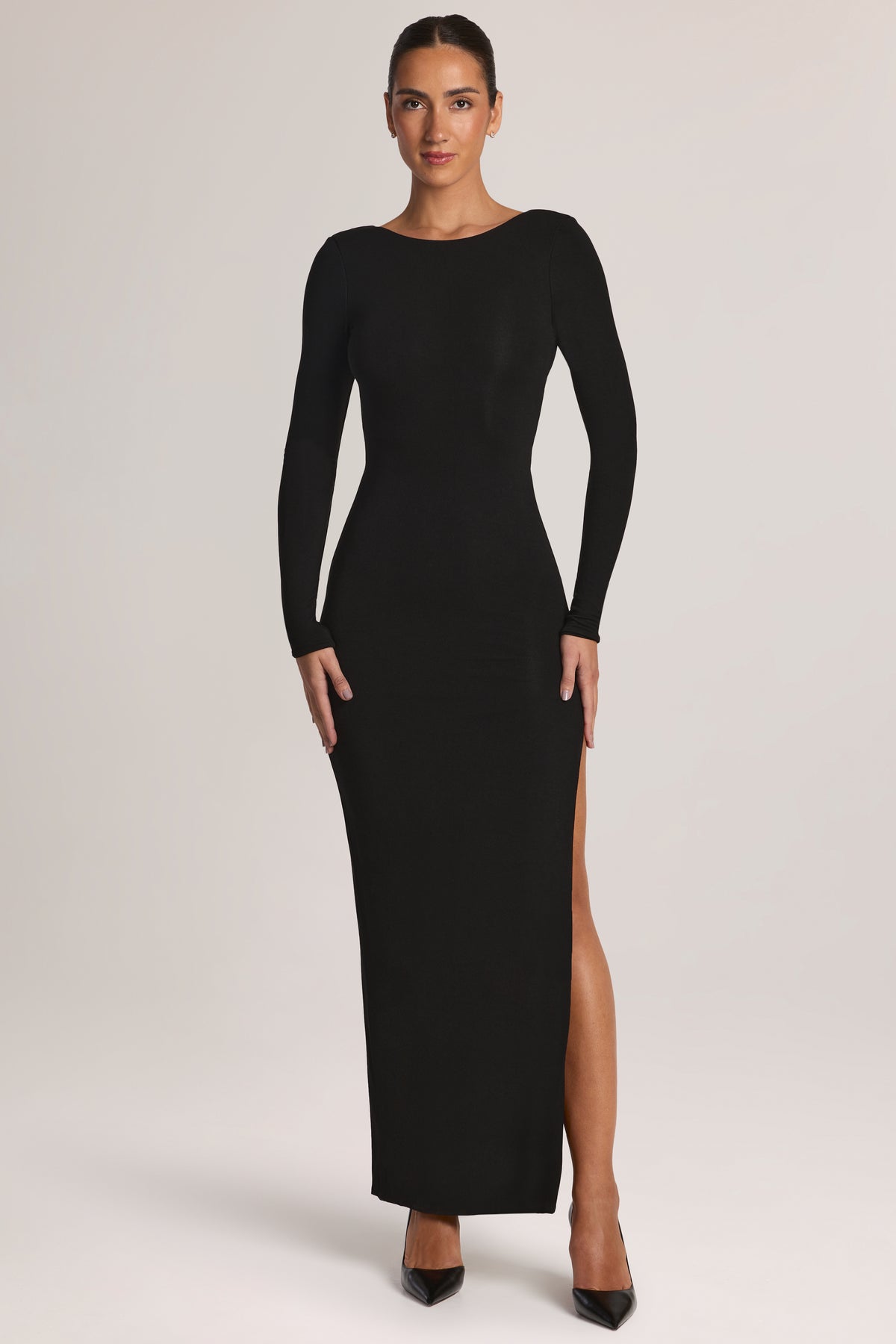⁣⁢Modal Maxikleid mit Rückenausschnitt in Schwarz⁤⁣