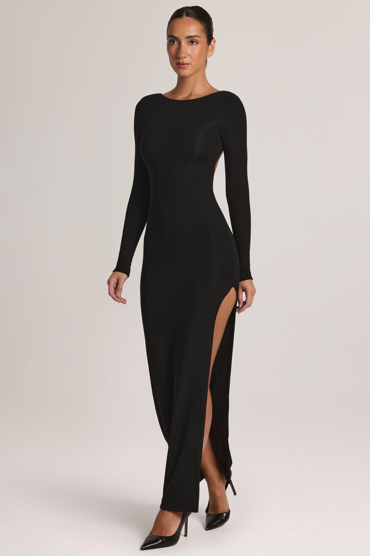 ⁣⁢Modal Maxikleid mit Rückenausschnitt in Schwarz⁤⁣