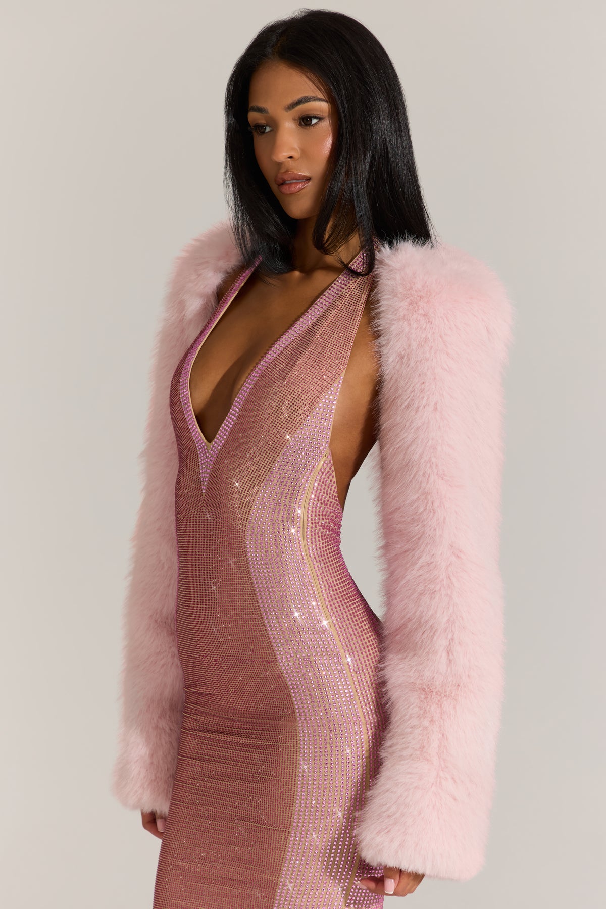 Faux Fur Tie-Up Sleeves in Pink