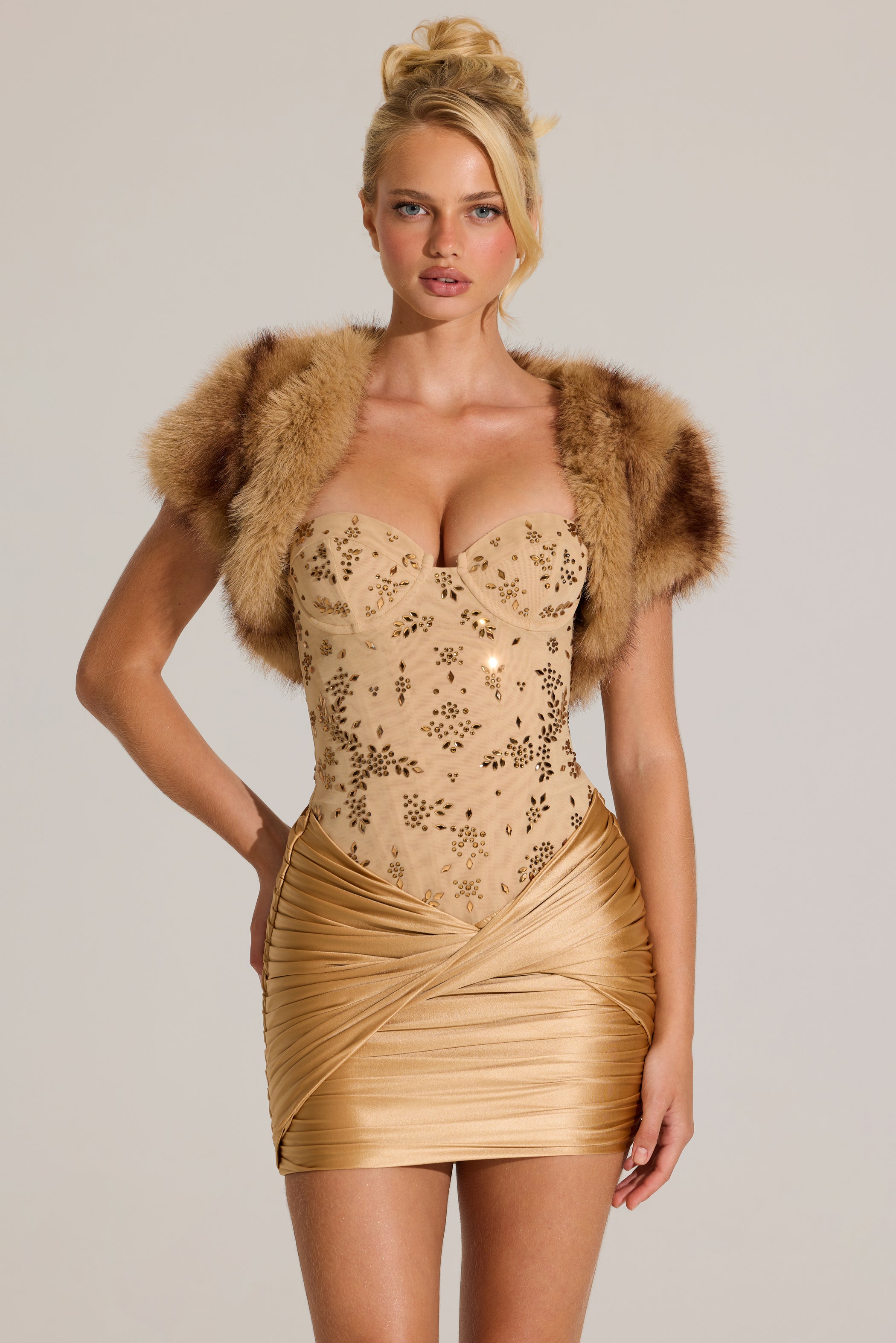 Faux-Fur Short Sleeve Bolero in Mink