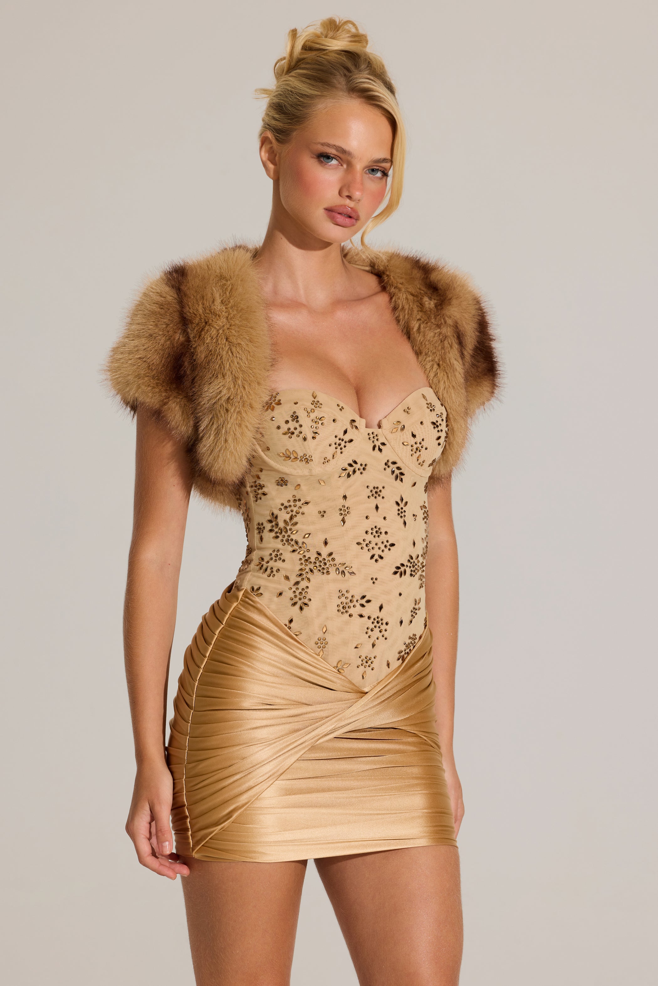 Faux-Fur Short Sleeve Bolero in Mink