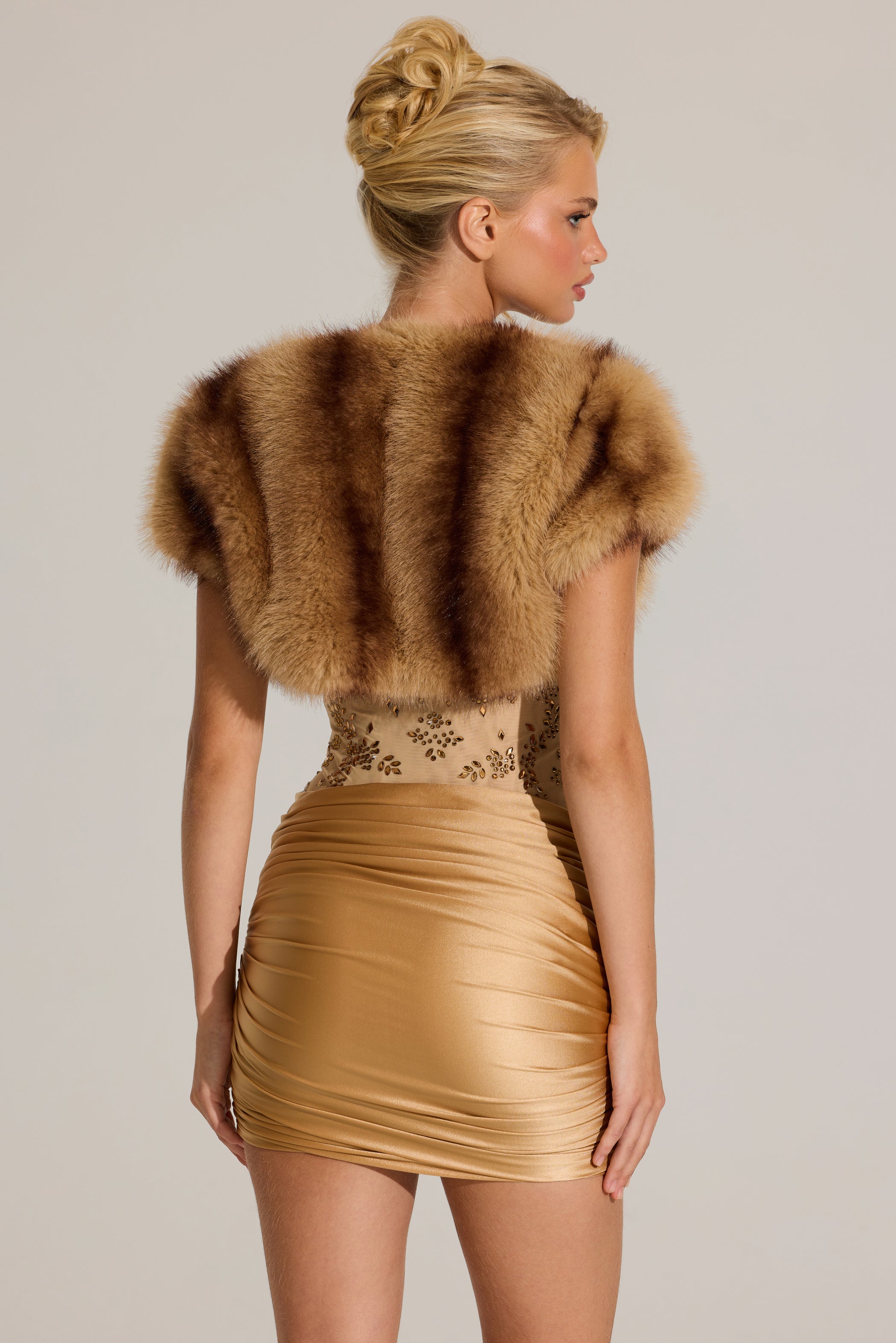 Faux-Fur Short Sleeve Bolero in Mink