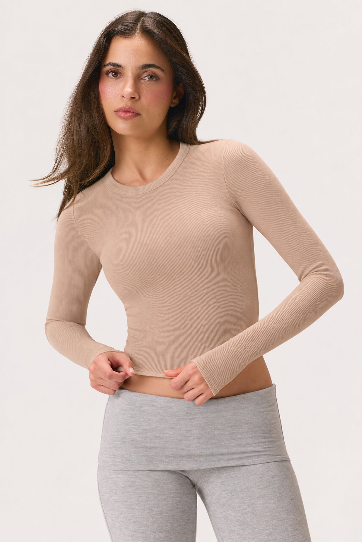 ButterCloud™ Long-Sleeve Crop Top in Oatmeal - 1