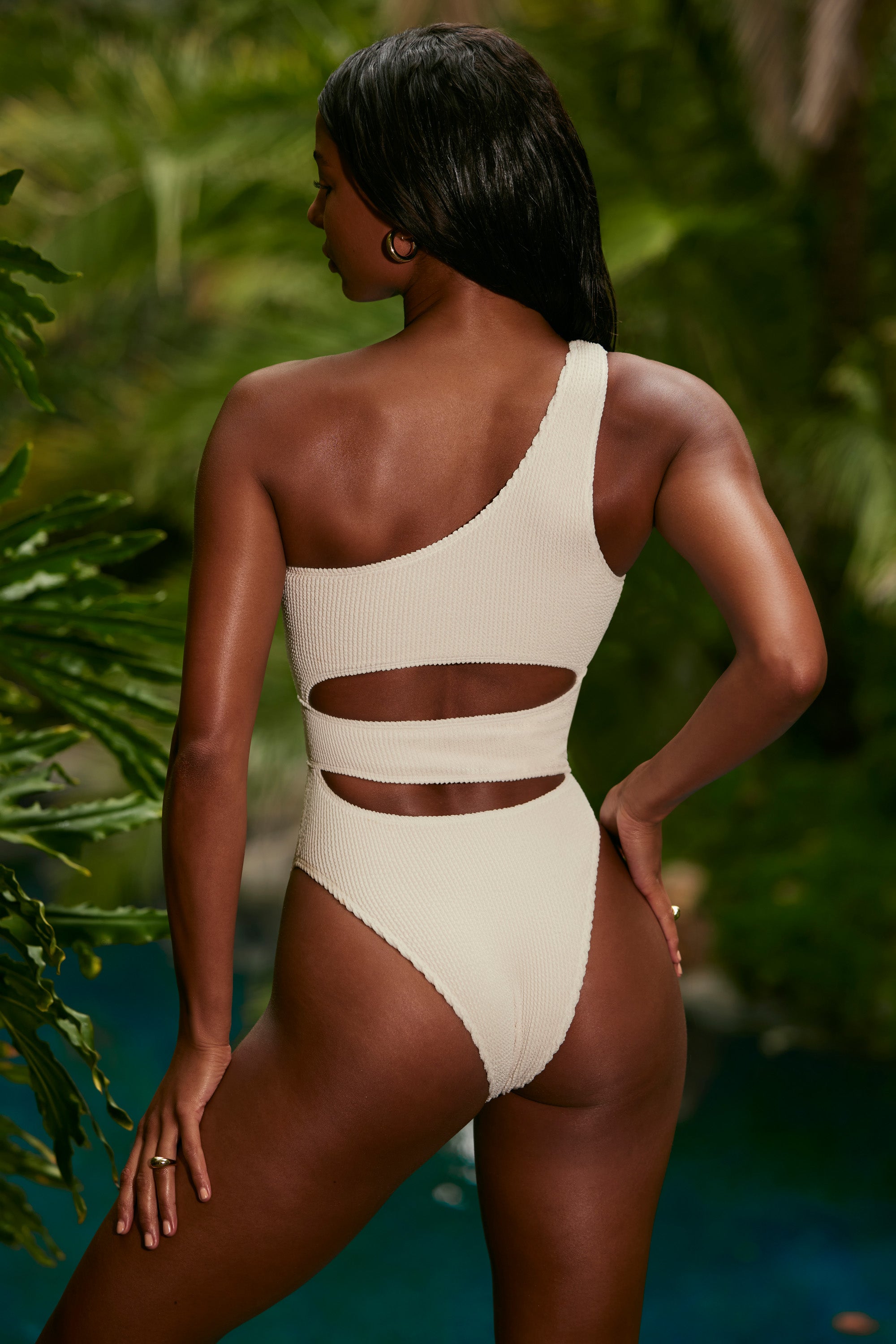 Seersucker Cut Out Cheeky One Piece in White | Oh Polly