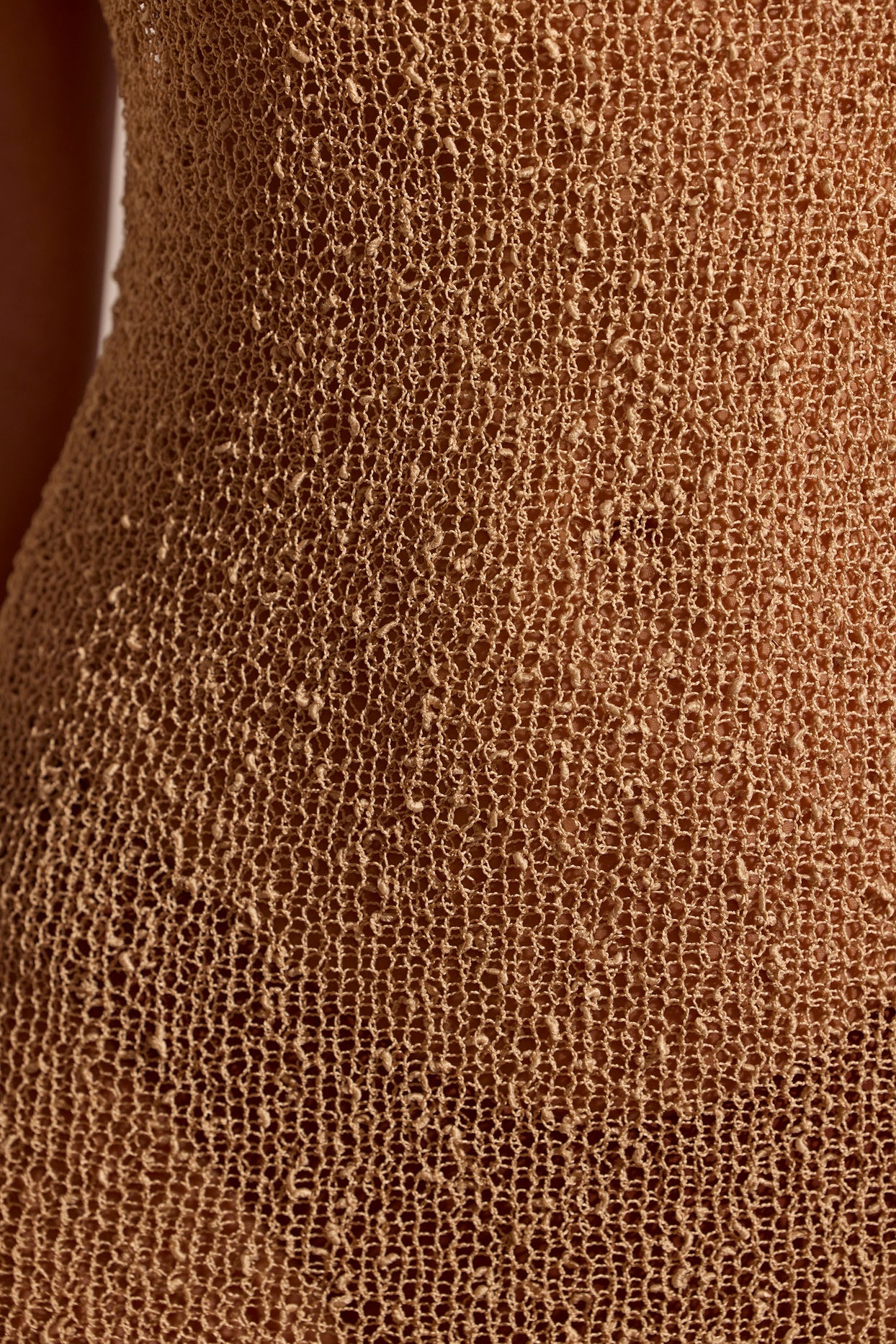 Resort Wear Crochet Knit Beach Midi Dress in Toffee Oh Polly