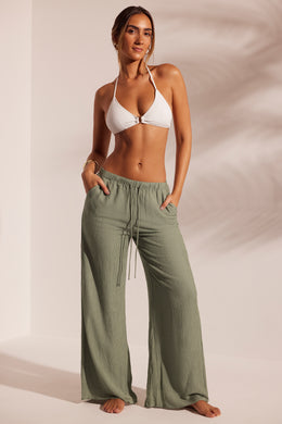 Crinkle Textured Beach Trousers in Light Green