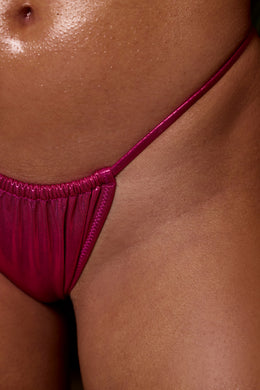 Ruched Thong Bikini Bottoms in Pink