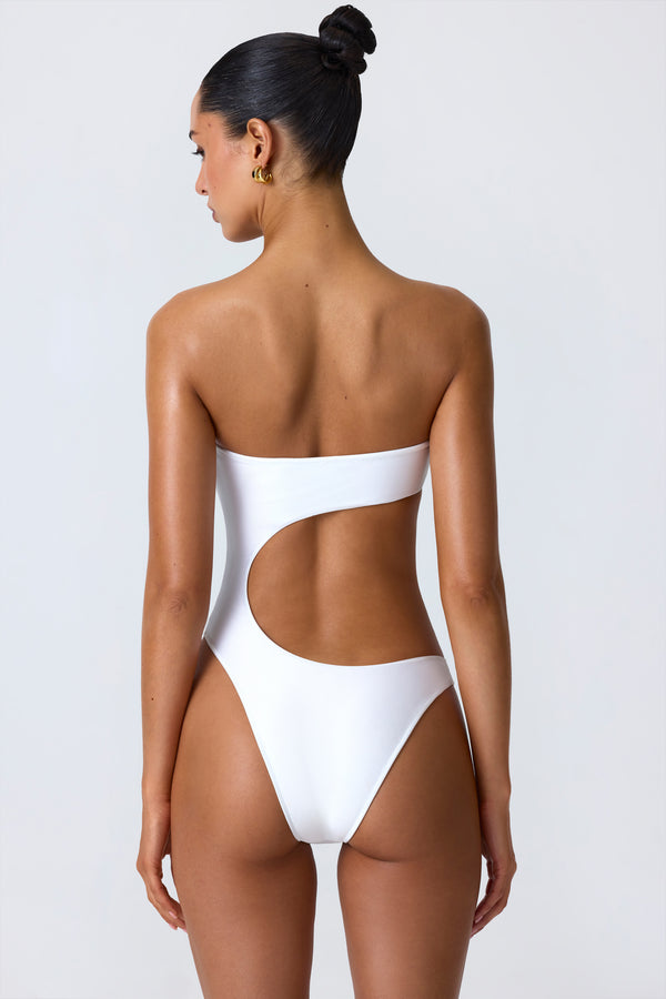 Bead-Embellished Cut-Out Bandeau Swimsuit in White - 2
