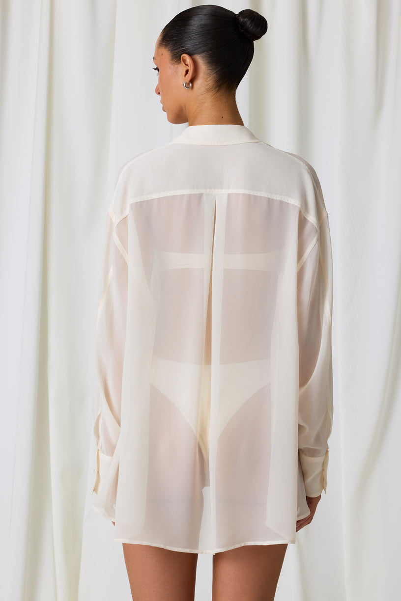 Pearl-Detail Oversized Shirt in Pearl White - 2