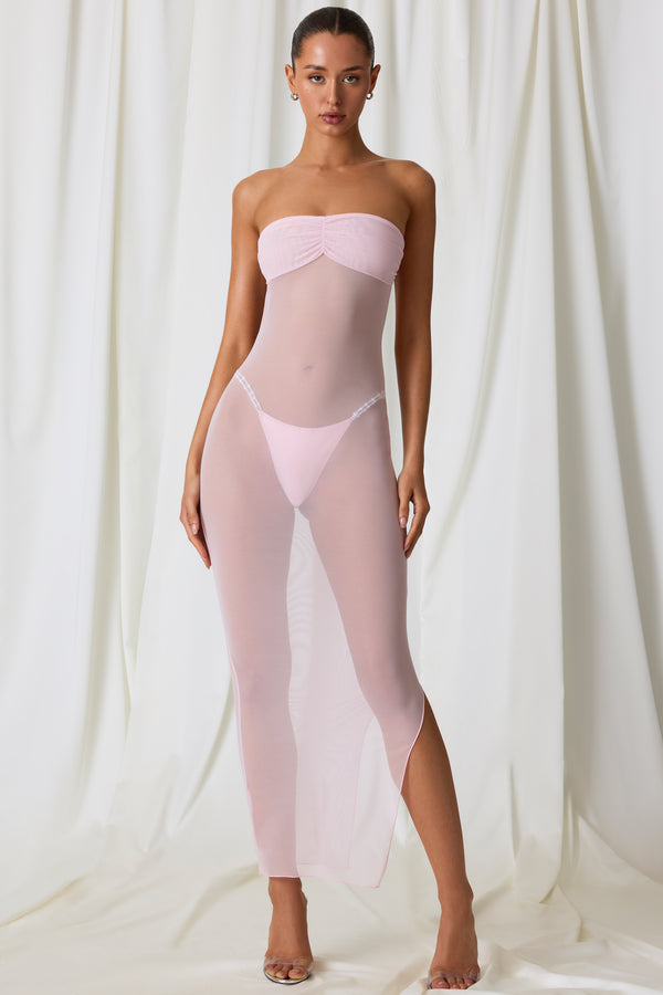 Ruched Bandeau Midi Dress in Soft Pink - 1