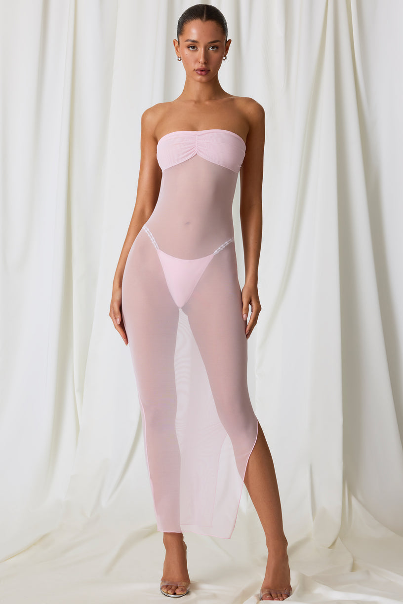Ruched Bandeau Midi Dress in Soft Pink - 1