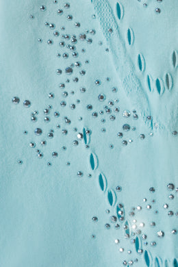 Ozdobione szorty z wysokim stanem w kolorze lodowego błękitu