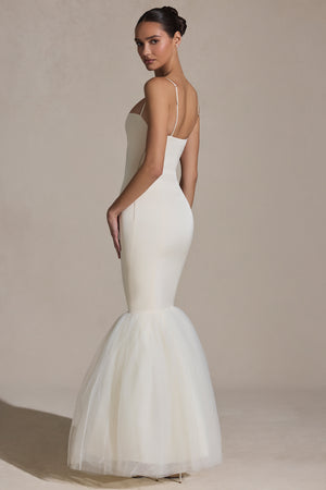 Tulle Hem Fishtail Gown in Ivory